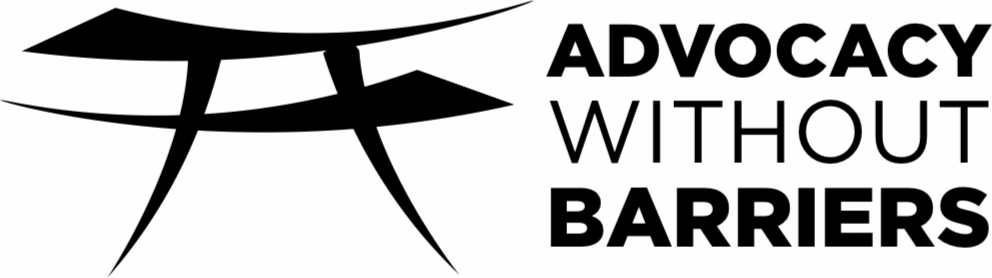 The logo is a stylized graphic illustration of a Japanese torii gate and 'Advocacy Without Barriers' on right side